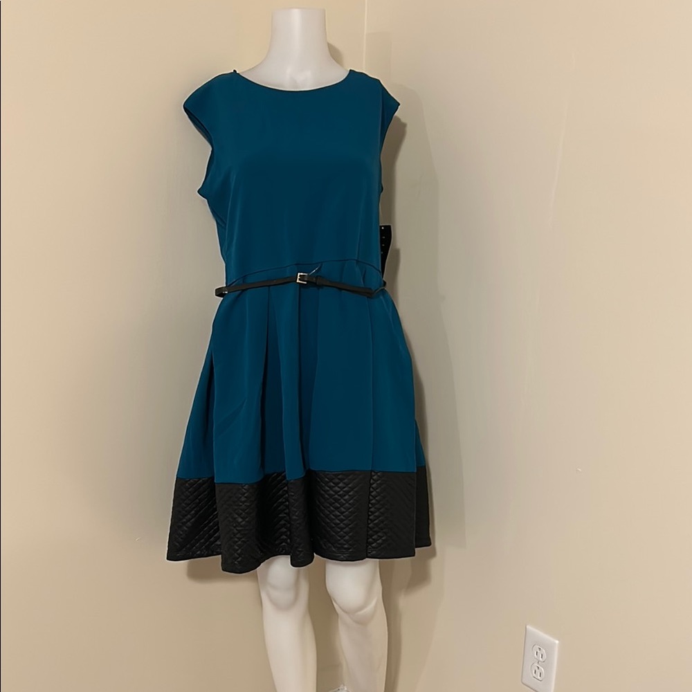Tiana B. Blue A-Line Mini Dress Sleeveless Crew Neck